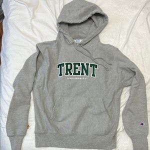 Champion Heather Gray Hoodie with Green Trent Logo